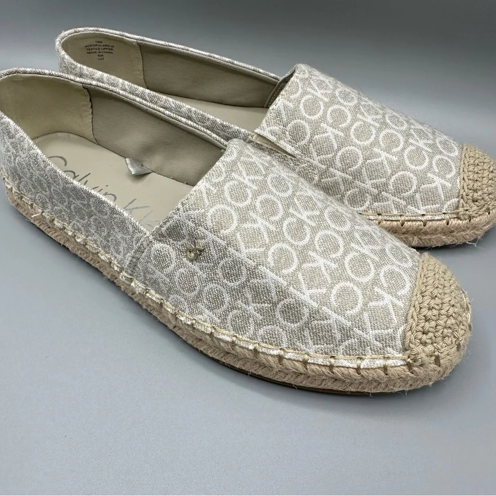 Calvin Klein Womens Flats Shoes Espadrille Monogram Signature Logo Size 10M